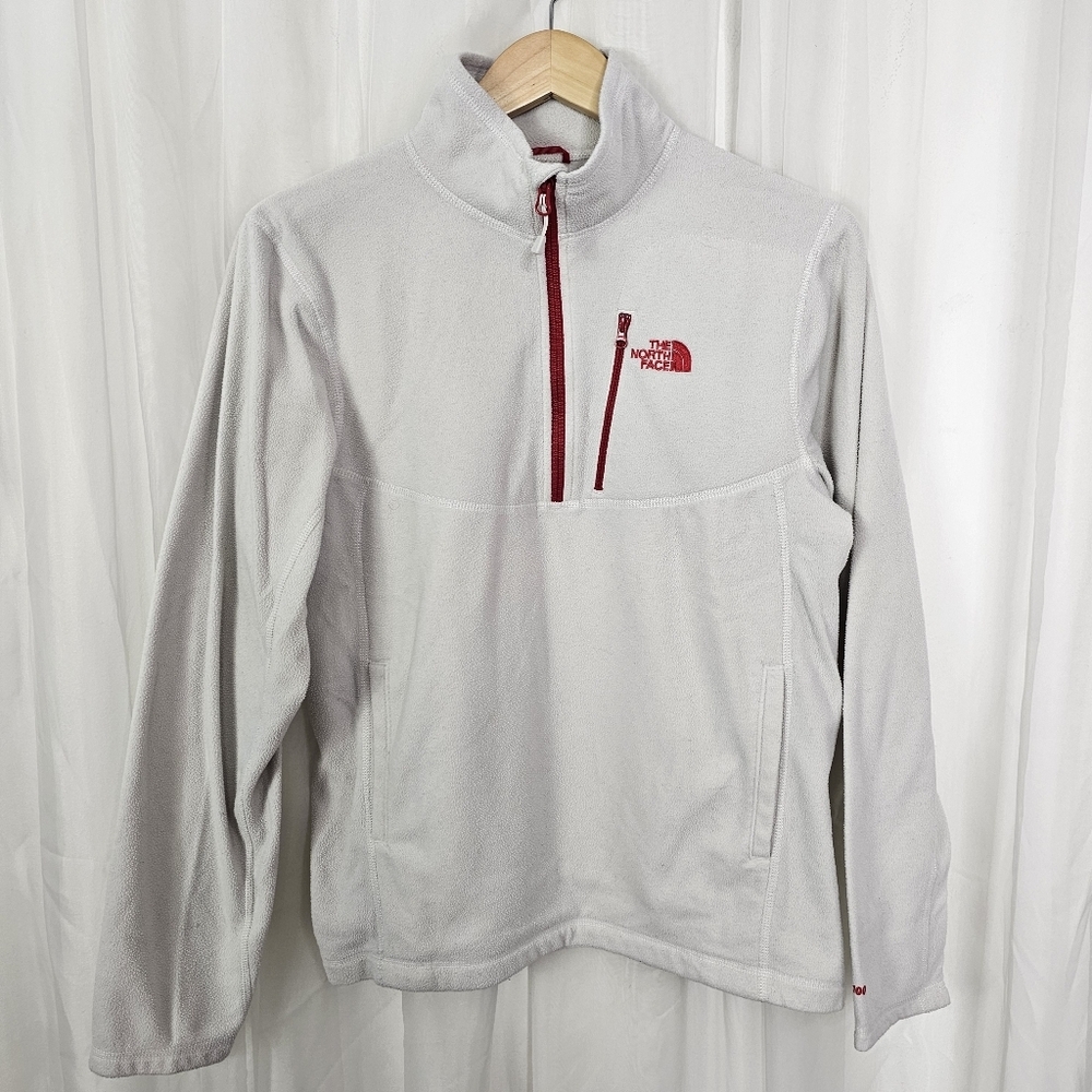 The North Face Men's White Quarter Zip Fleece Pullover Red Trim Size Small